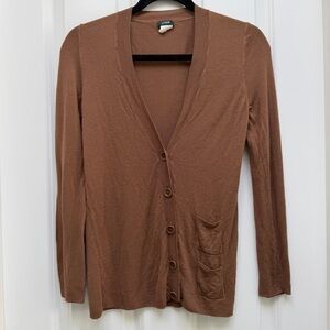 J. CREW LONG SLEEVE BUTTON UP DOUBLE POCKET CARDIGAN BROWN SMALL